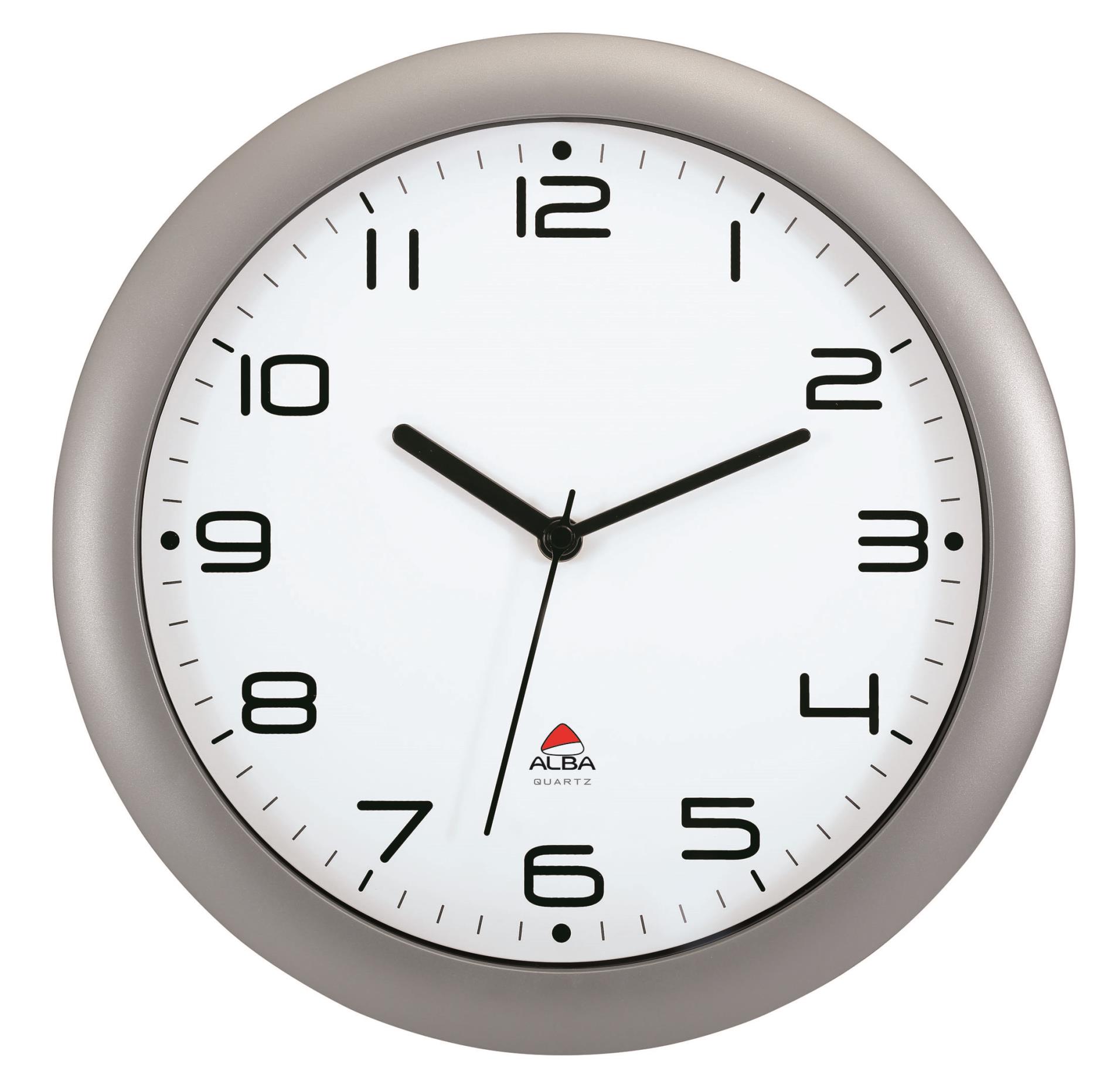 Alba France Nástěnné hodiny Alba - plastové, průměr 30 cm, stříbrné