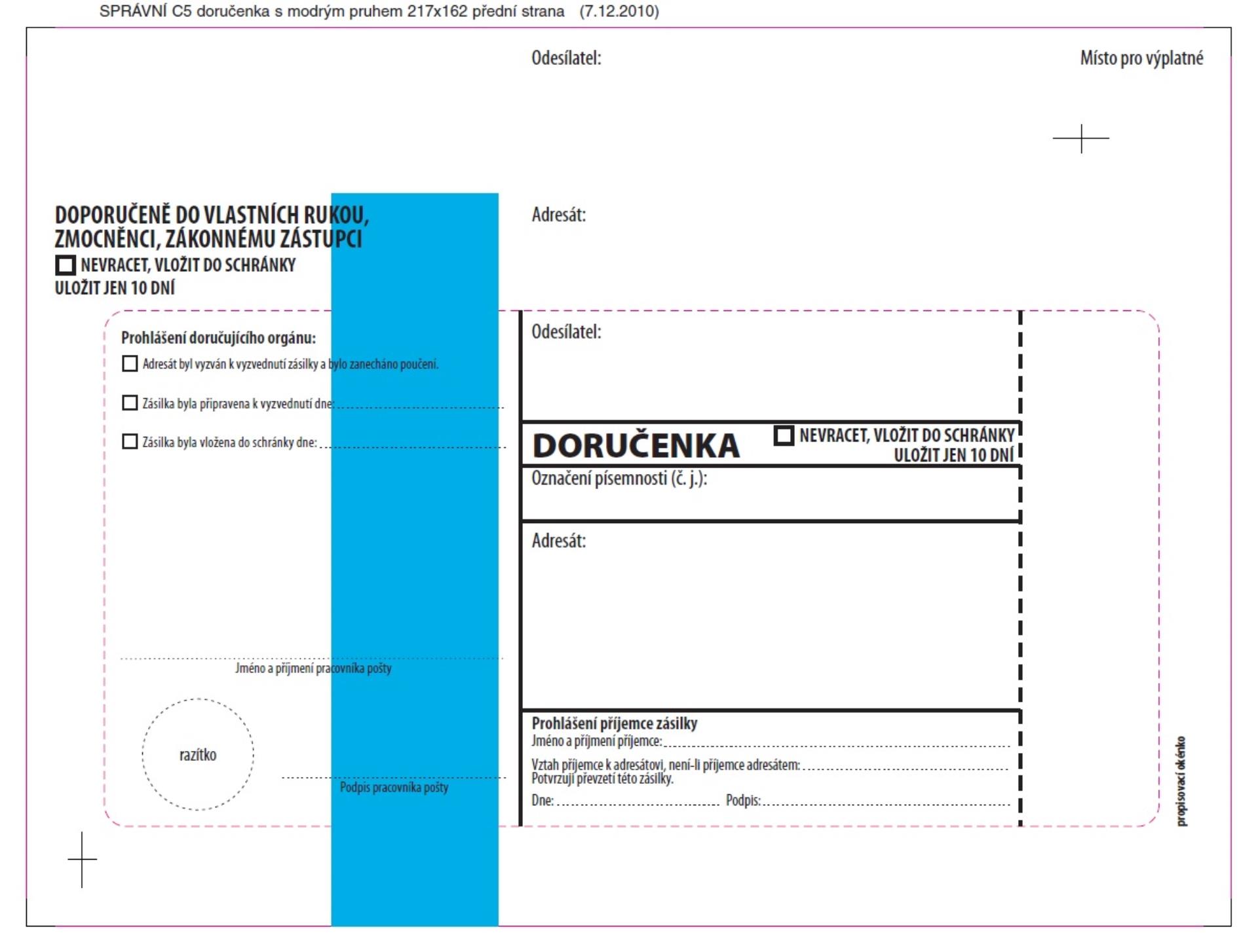Krkonošské obálky Obálky C5 - Doručenka o správním řízení - modrá, s krycí páskou, 100 ks