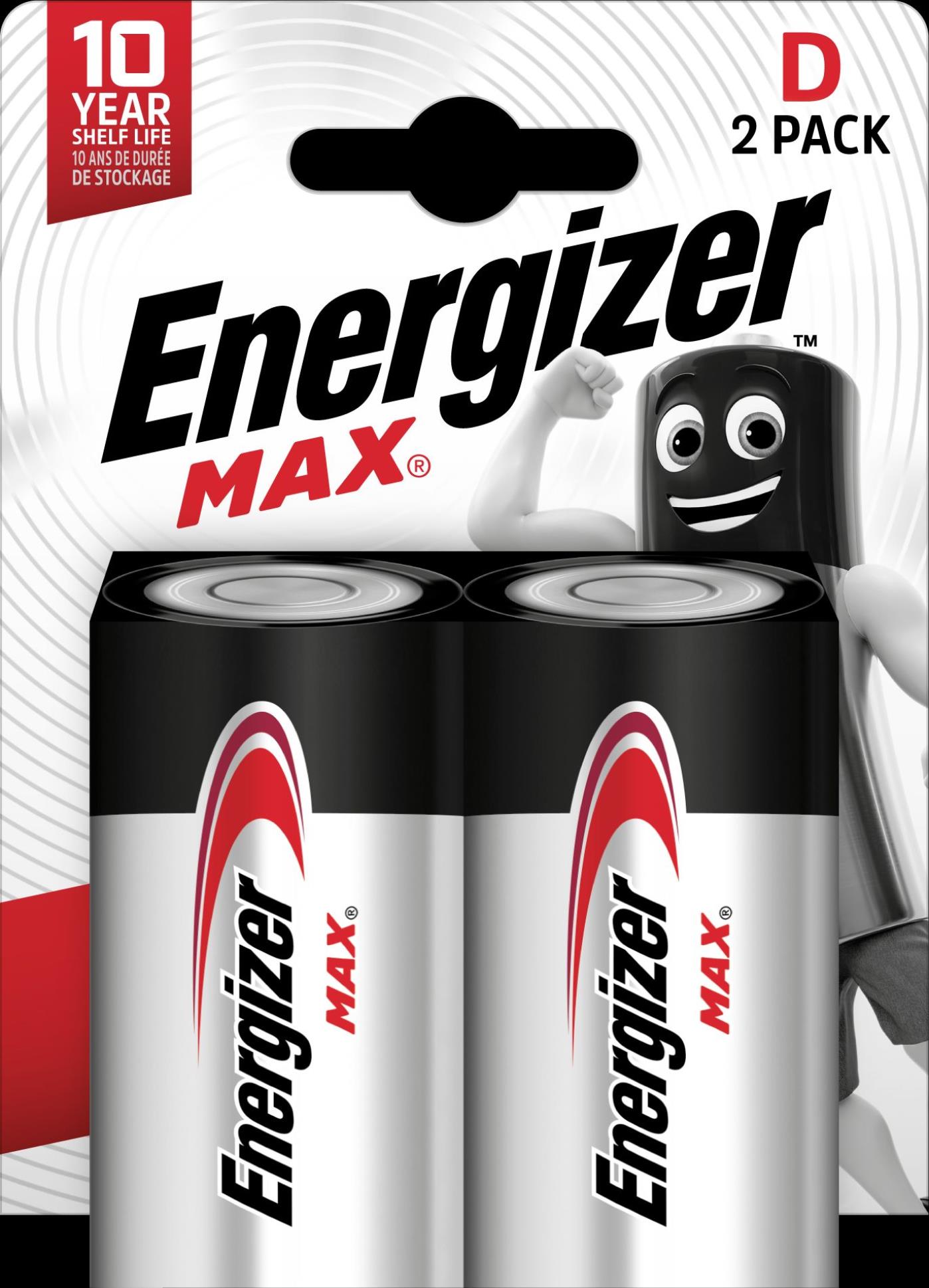 Alkalické baterie Energizer Max - 1,5 V, typ D, 2 ks