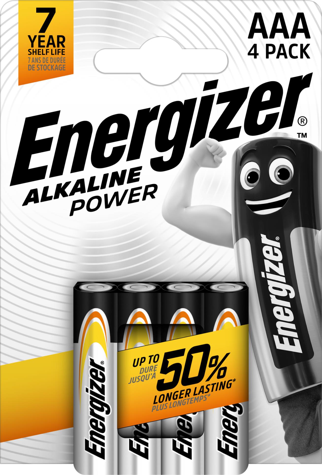 Alkalické baterie Energizer Power - 1,5 V, typ AAA, 4 ks