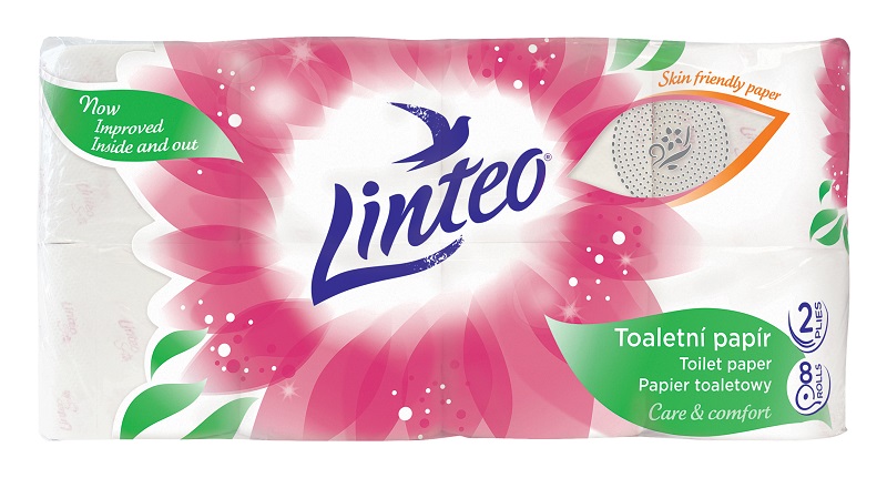 Toaletní papír Linteo Satin - dvouvrstvý, bílý s potiskem, 8 rolí