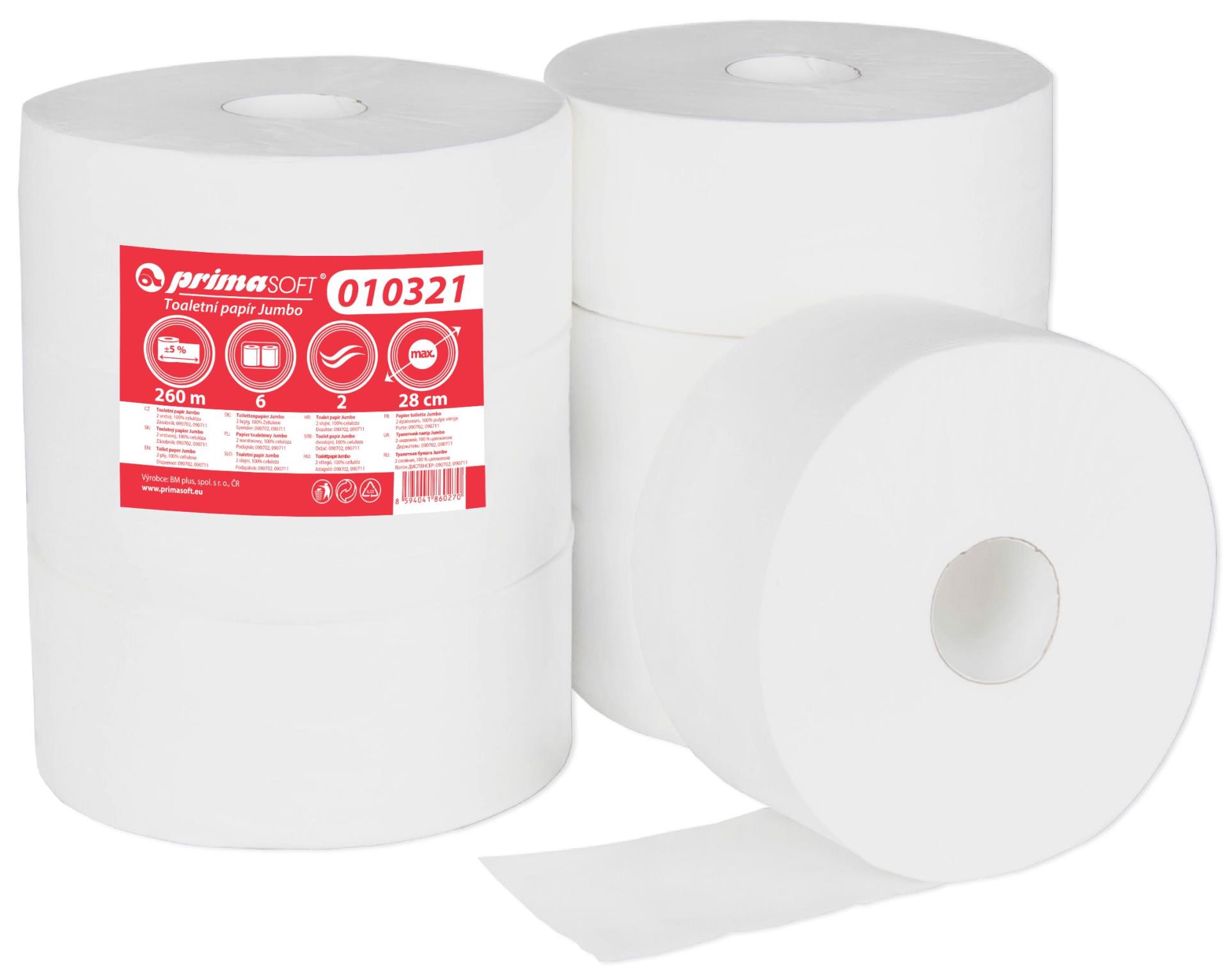 Primasoft Toaletní papír Jumbo, 28 cm, dvouvrstvý, 6 rolí