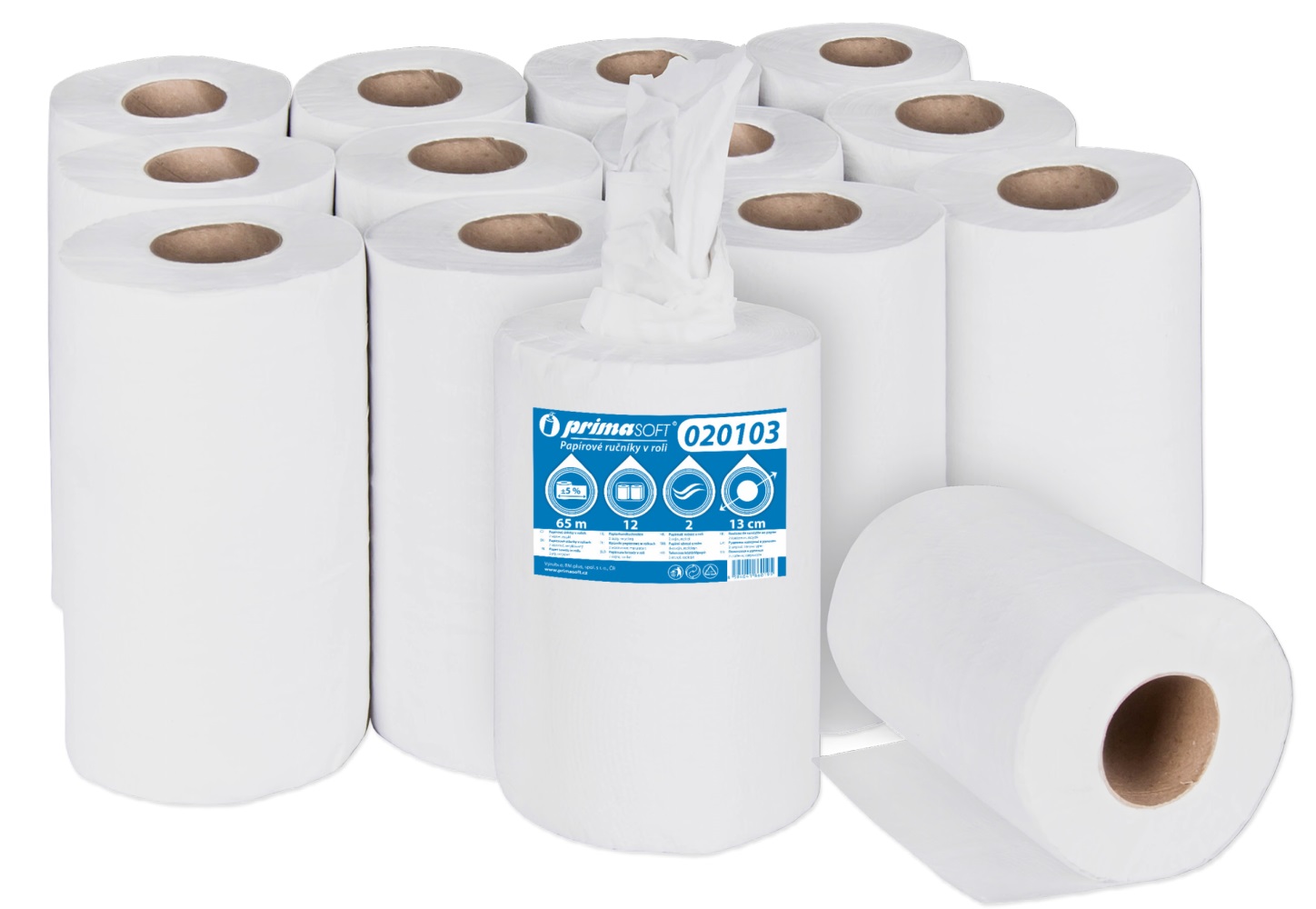 Primasoft Papírové ručníky v roli, dvouvrstvé, bělený recykl, 65 m, 12 rolí