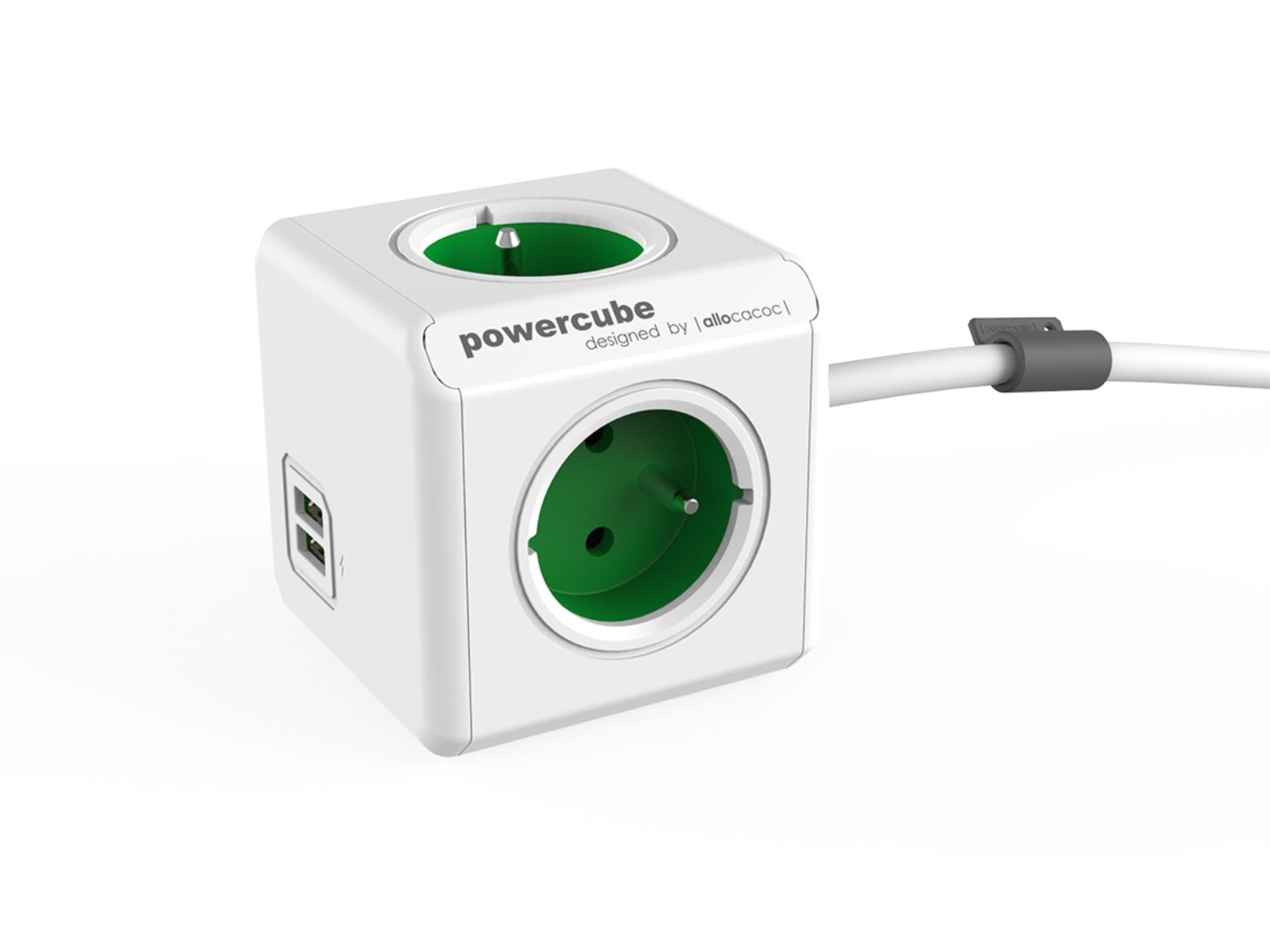 Přívod prodlužovací PowerCube Extended s USB, zelený