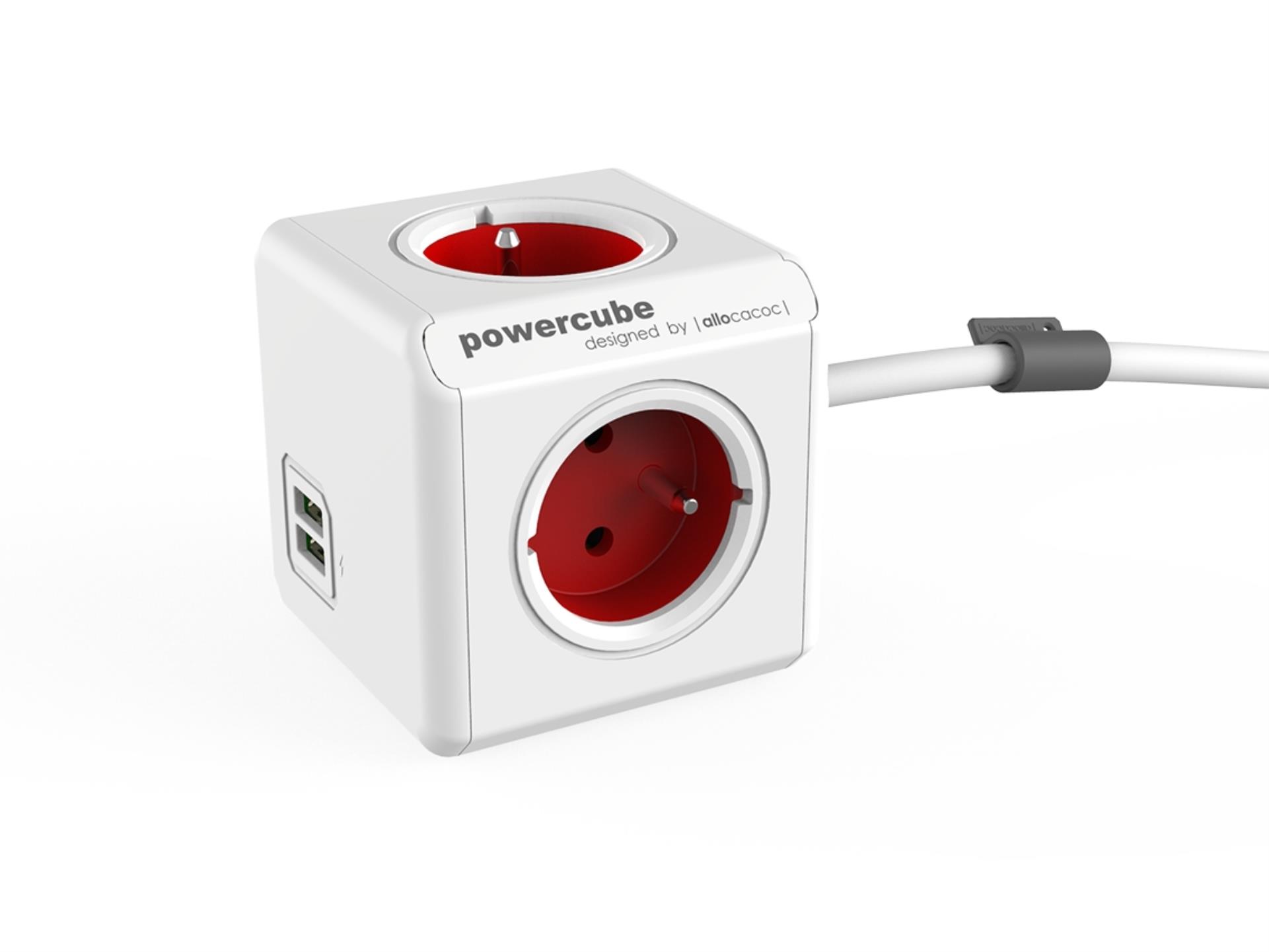 Přívod prodlužovací PowerCube Extended s USB, červený