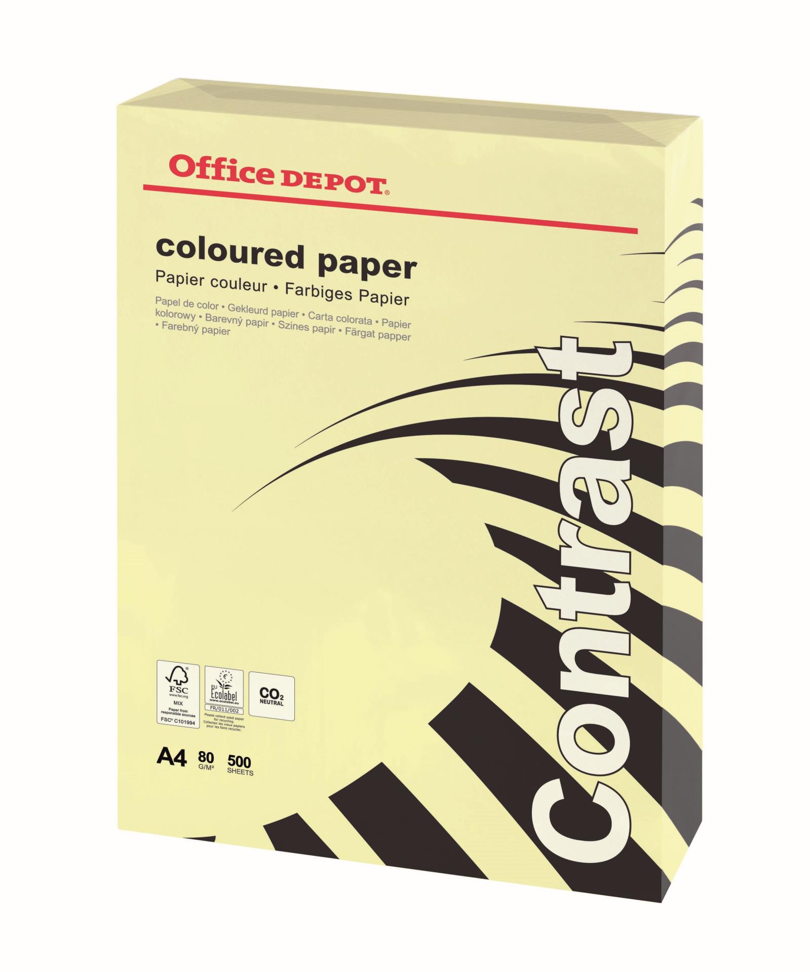 Barevný papír Office Depot Contrast - A4, pastelově žlutá, 80 g, 500 listů