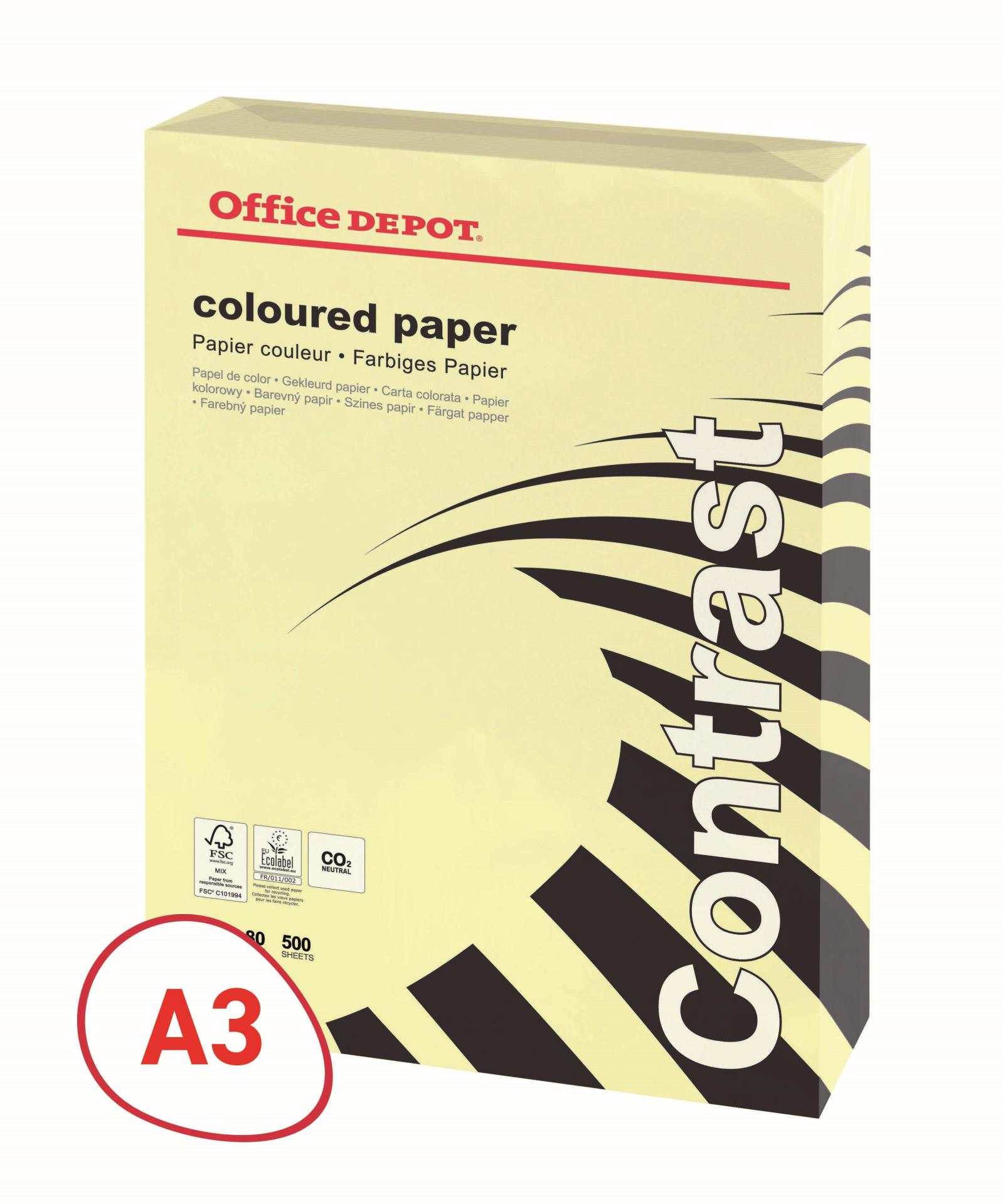 Barevný papír Office Depot Contrast - A3, pastelově žlutá, 80 g, 500 listů