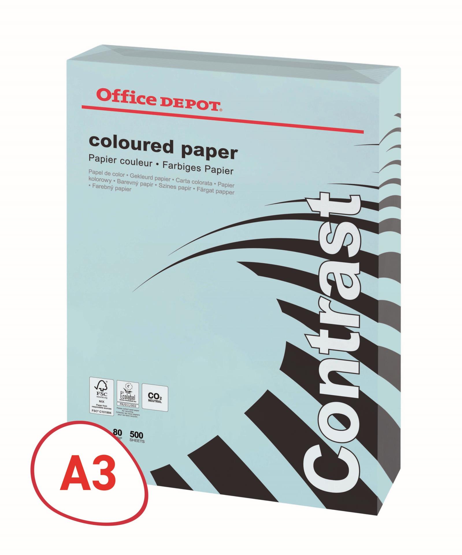 Barevný papír Office Depot Contrast - A3, pastelově modrý, 80 g, 500 listů