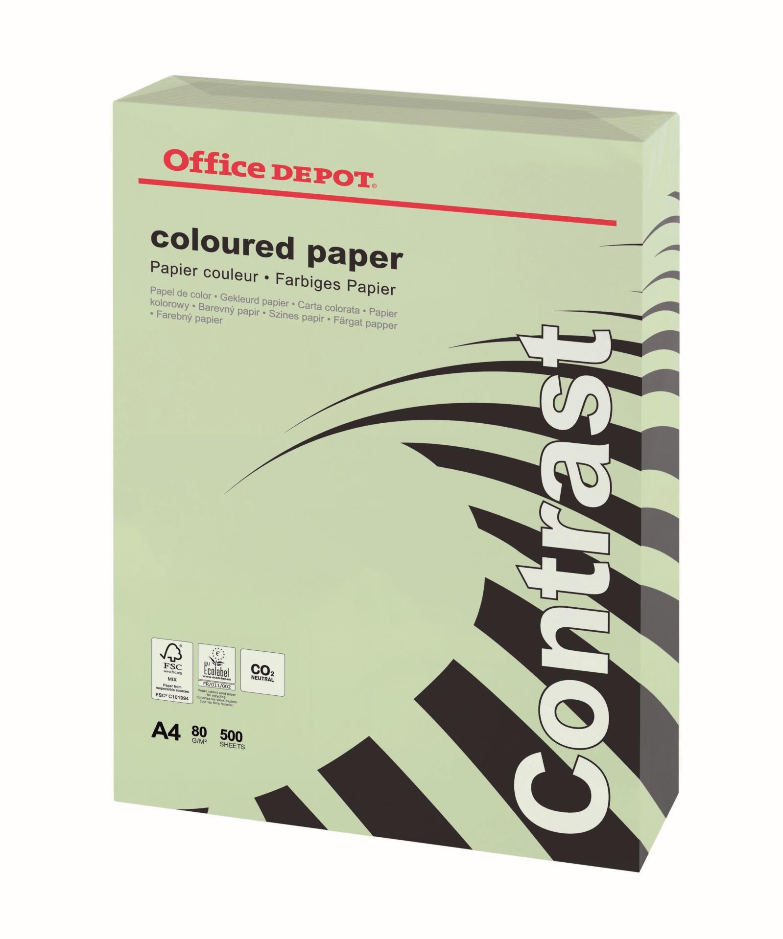 Barevný papír Office Depot Contrast - A4, pastelově zelená, 80 g, 500 listů