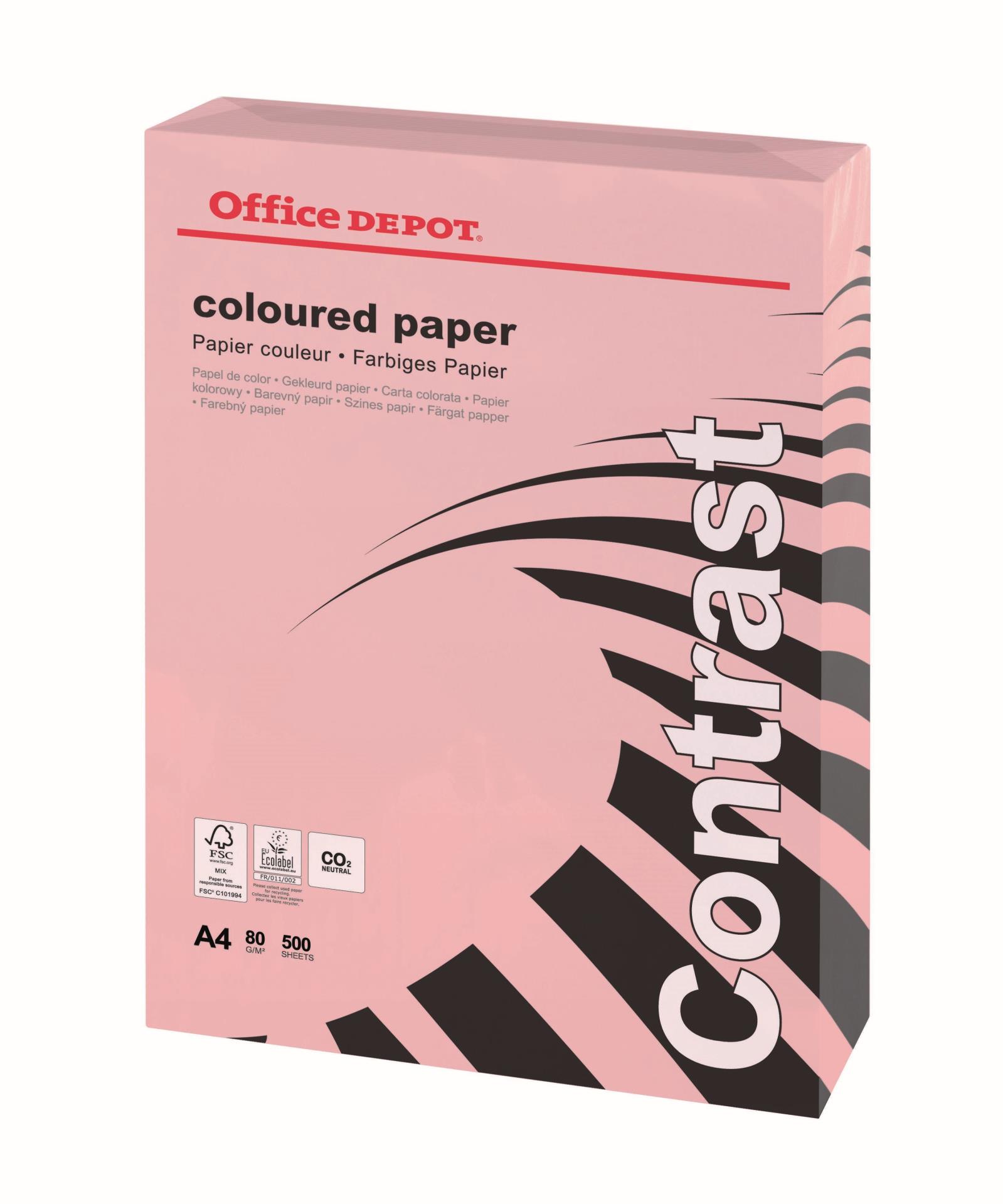 Barevný papír Office Depot Contrast - A4, pastelově růžová, 80 g, 500 listů