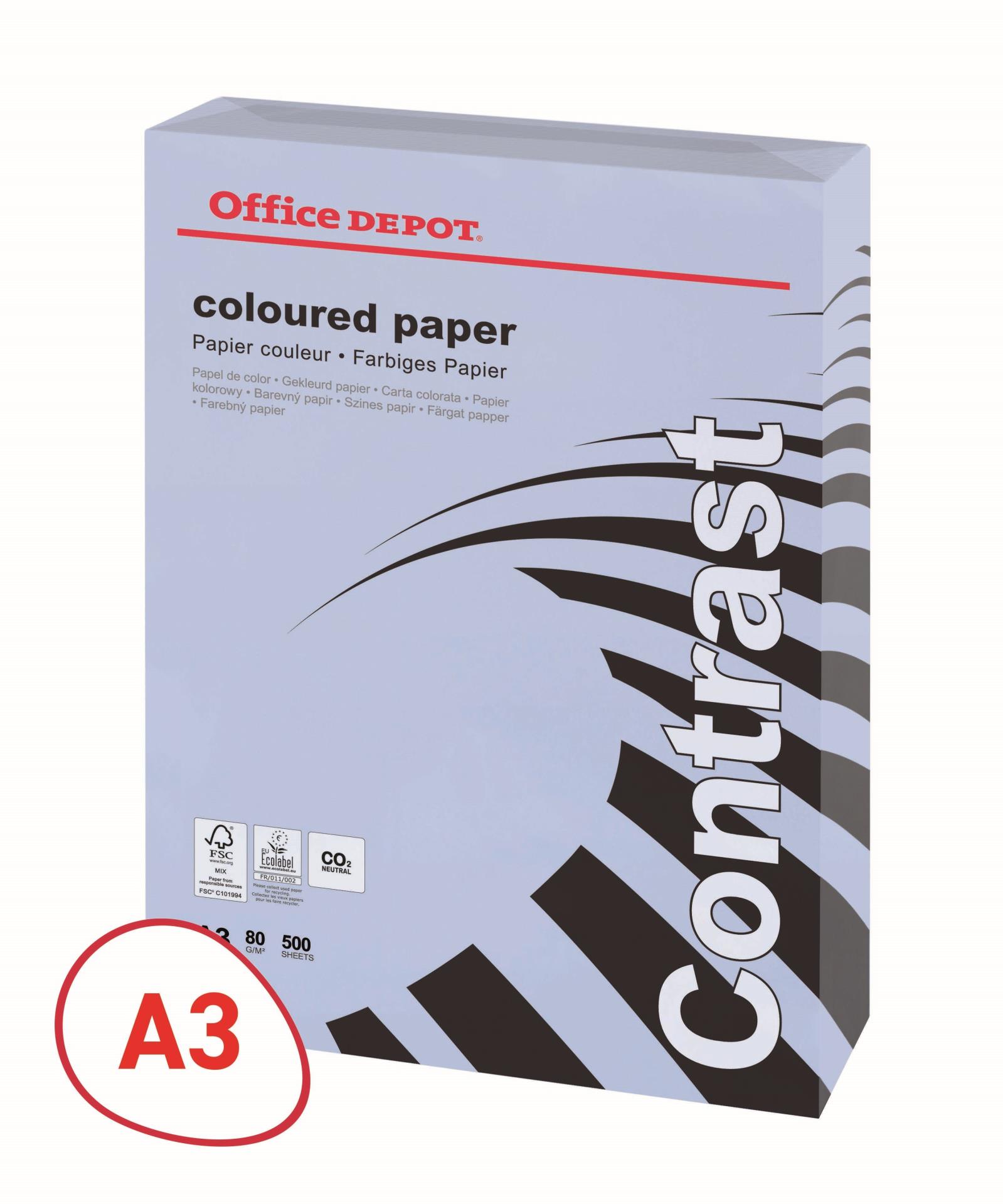 Barevný papír Office Depot Contrast - A3, šeříkově fialová, 80 g, 500 listů