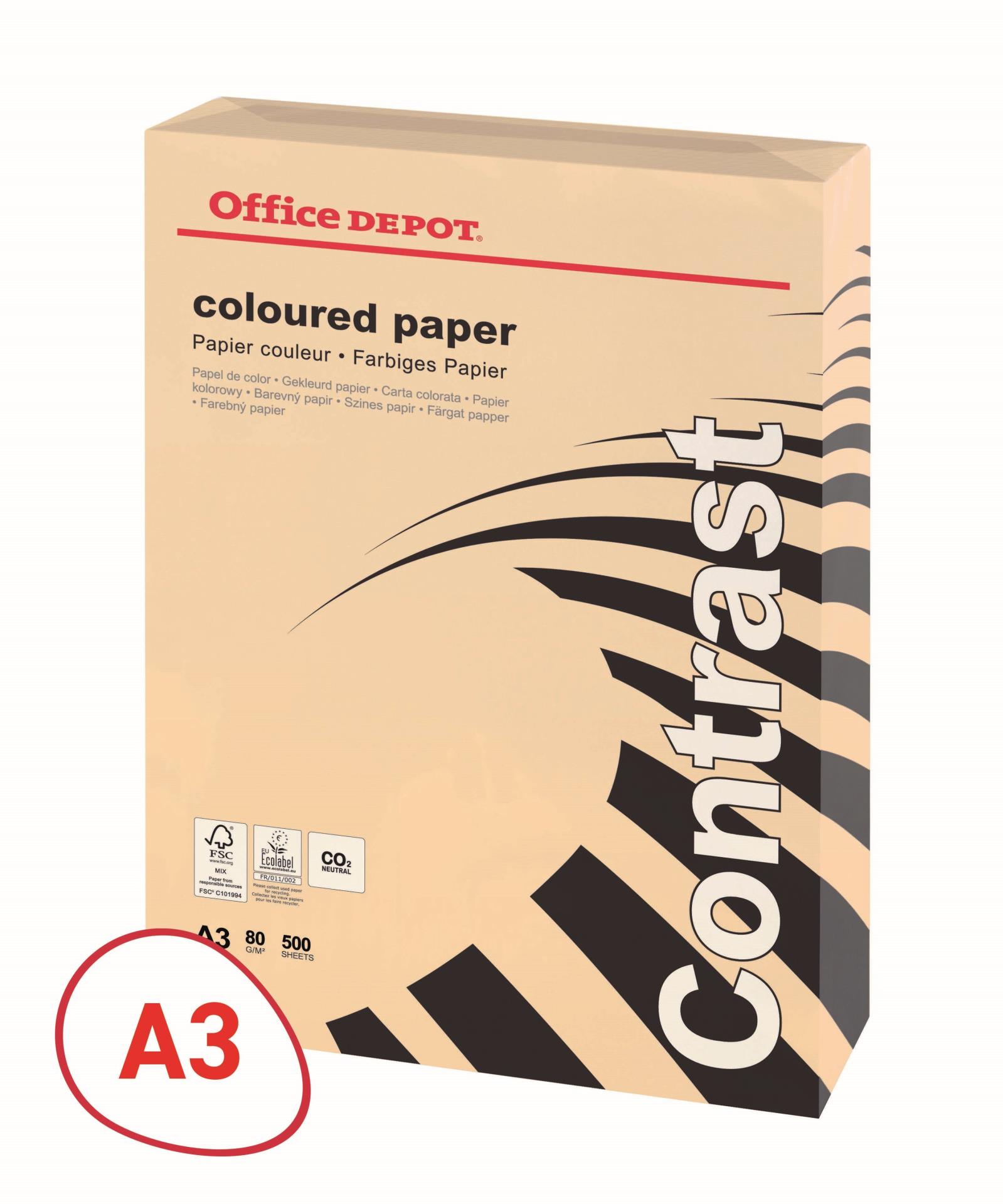 Barevný papír Office Depot Contrast - A3, lososová, 80 g, 500 listů