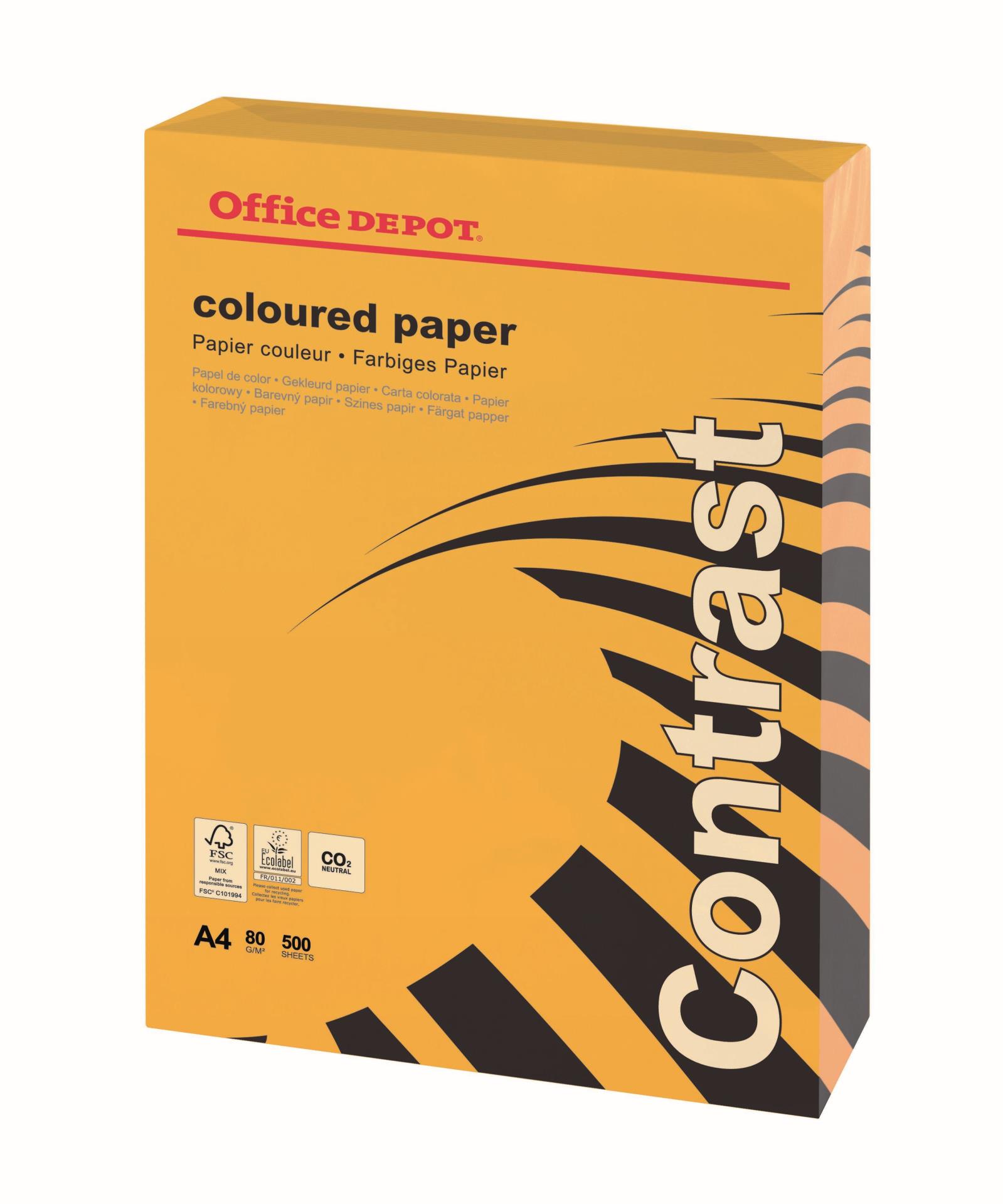 Barevný papír Office Depot Contrast - A4, intenzivní oranžová, 80 g, 500 listů