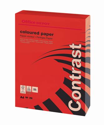 Barevný papír Office Depot Contrast - A4, intenzivní červená, 160 g, 250 listů