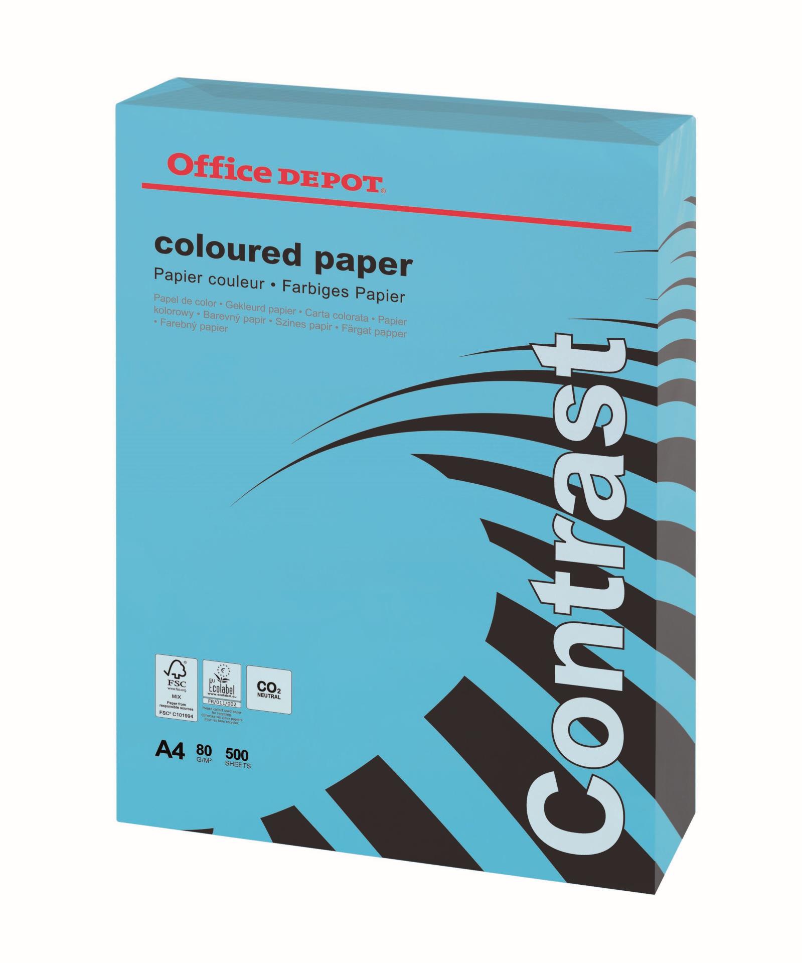 Barevný papír Office Depot Contrast - A4, intenzivní modrá, 80 g, 500 listů