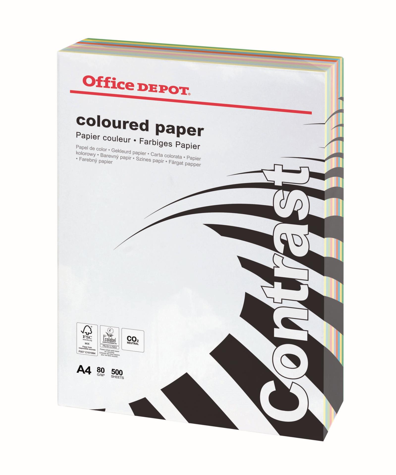 Barevný papír Office Depot Contrast - A4, mix barev, 80 g, 500 listů