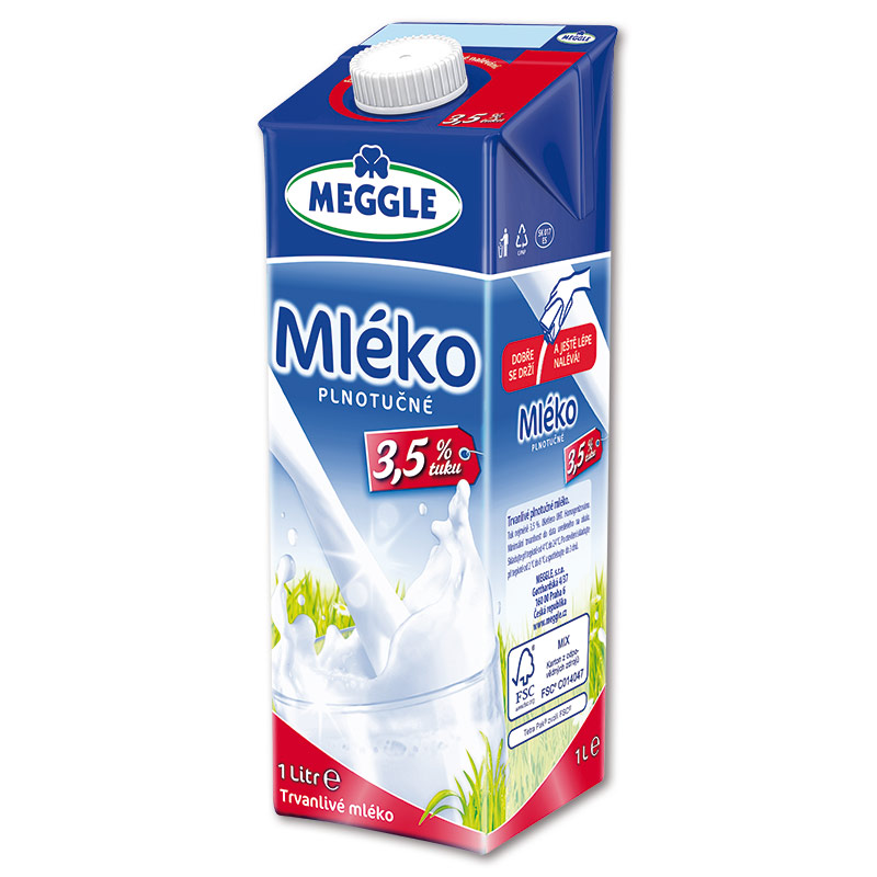 Trvanlivé mléko Meggle, plnotučné 3,5%, 1 l